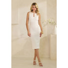 Women's ivory gold trim keyhole ponte midi dress