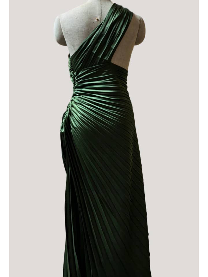 Women's Green One-Shoulder Pleated Maxi Dress - view 4