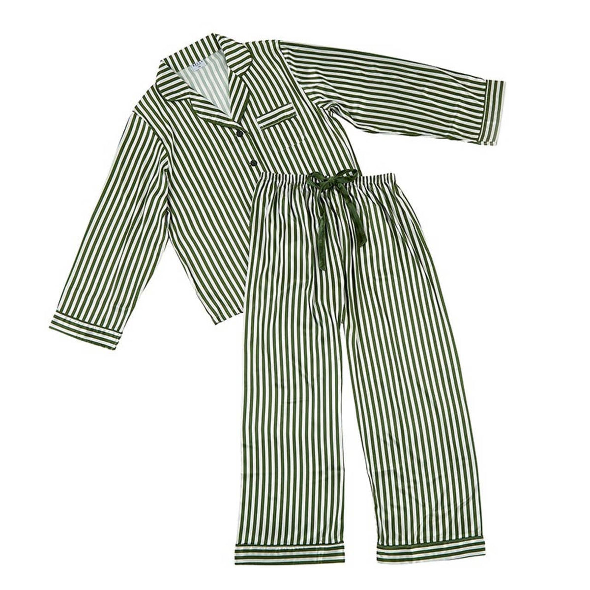 Women's green stripe satin long sleeve pajama set