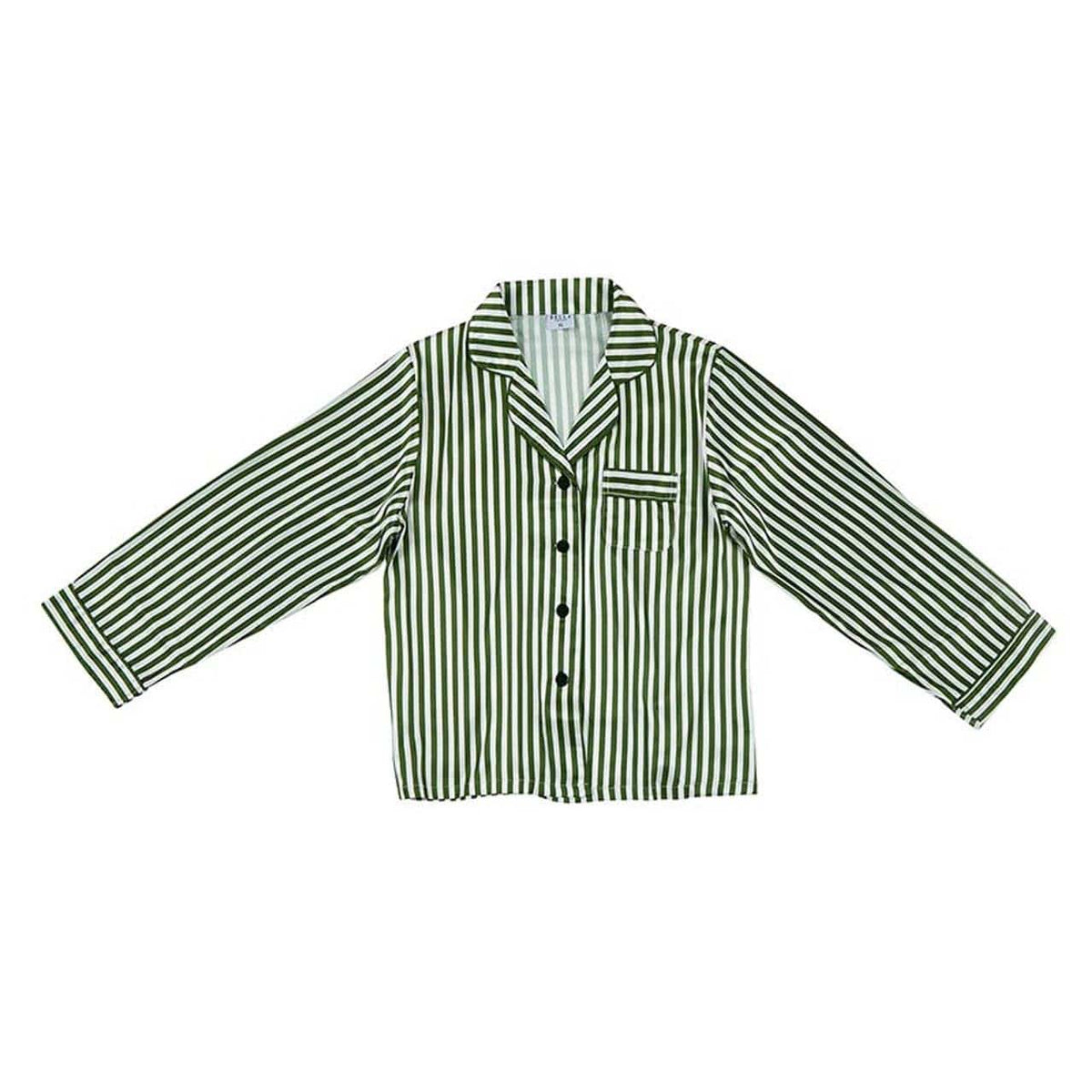 Women's green stripe satin long sleeve pajama set – view 2