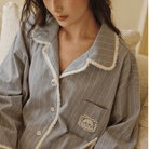 Women's grey pinstripe brushed cotton flannel pajama set – view 3