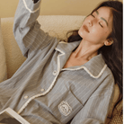 Women's grey pinstripe brushed cotton flannel pajama set – view 4