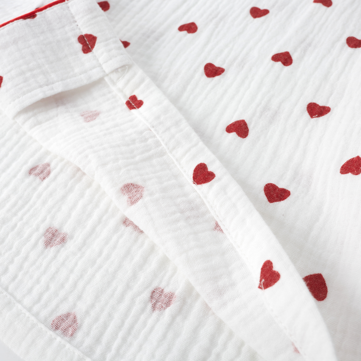 Women's white heart print cotton gauze pajama set – view 4