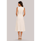 Women's ivory high neck draped pleat A-line midi dress – view 4
