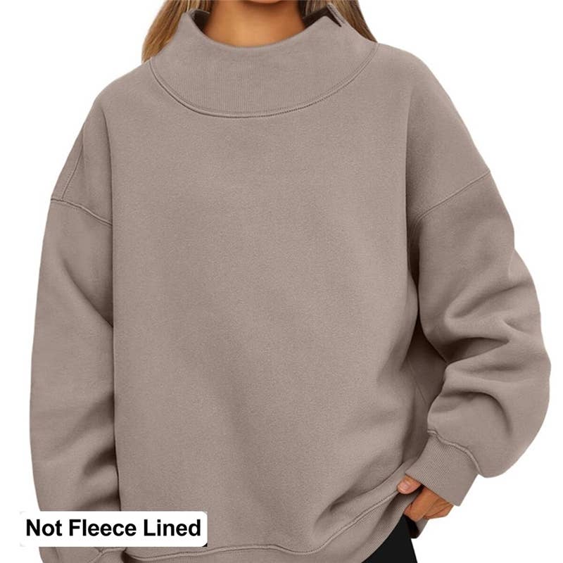 Women's coffee brown high neck lightweight relaxed sweatshirt