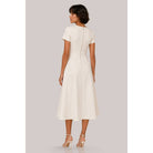 Women's ivory high neck short sleeve fit and flare pleated midi dress
