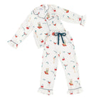 Women's multicolor holiday drinks ruffle satin pajama set with velvet tie