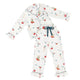 Women's multicolor holiday drinks ruffle satin pajama set with velvet tie