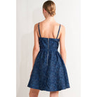 Women's navy jacquard bustier mini dress with self belt and full skirt – photo 3
