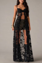 Women's black floral lace corset-style longline camisole top