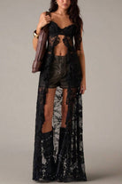 Women's black floral lace corset-style longline camisole top - photo 2
