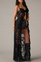 Women's black floral lace corset-style longline camisole top - photo 3
