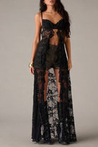 Women's black floral lace corset-style longline camisole top - photo 4