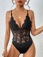 Women's black lace panel v-neck sleeveless strappy bodysuit - photo 2