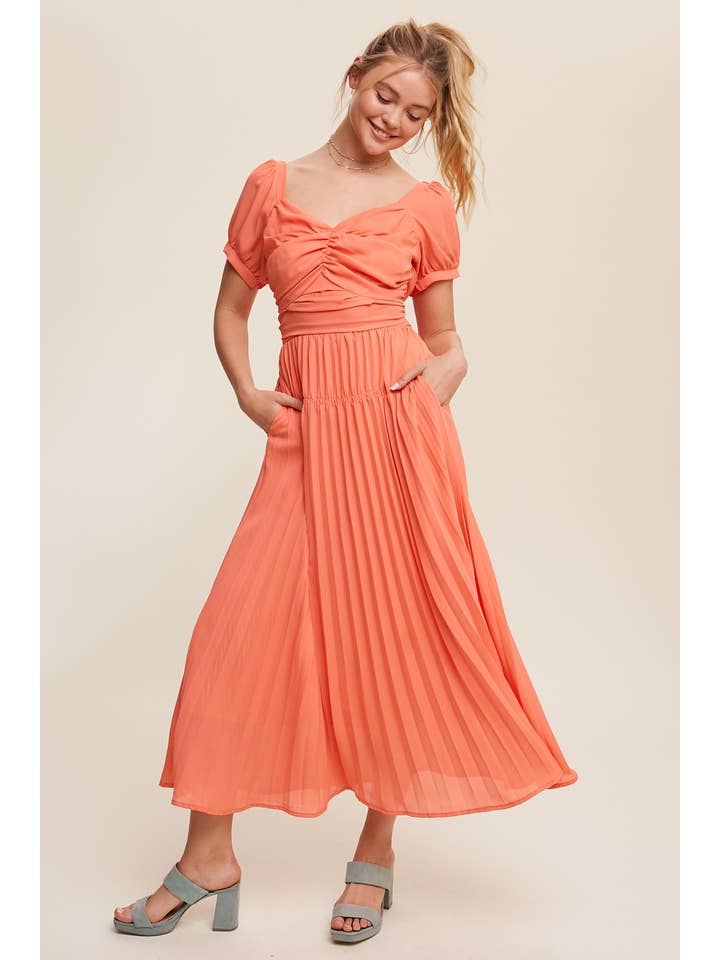 Women's Lavender Chiffon Ruched Pleated Maxi Dress - view 3