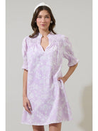 Women's Lavender Floral Smocked-Sleeve Shift Mini Dress - front view