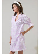 Women's Lavender Floral Smocked-Sleeve Shift Mini Dress - view 3