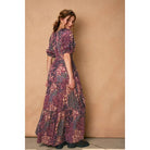 Women's Lavender Plum Floral Puff-Sleeve Tiered Maxi Dress - view 3
