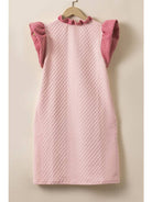 Women's Light Pink Textured Puff-Sleeve Ruffle Mini Dress - view 2