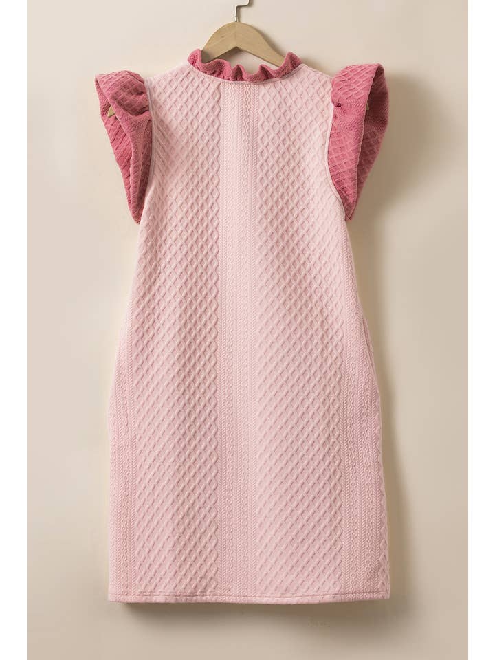 Women's Light Pink Textured Puff-Sleeve Ruffle Mini Dress - view 2