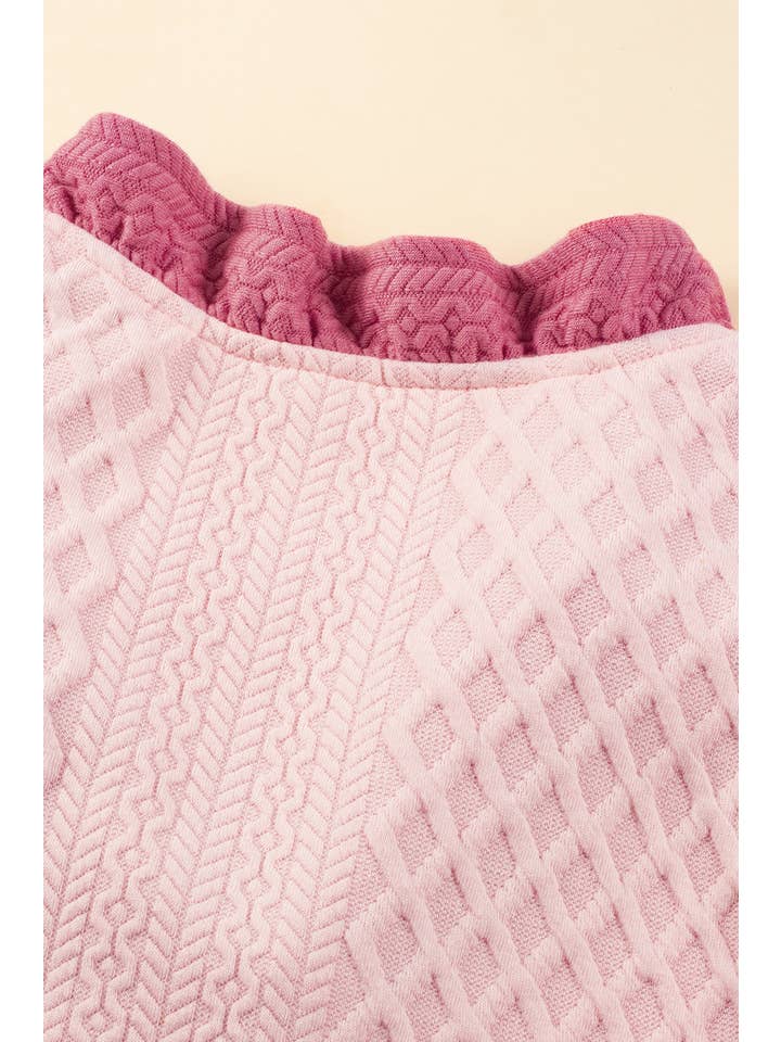 Women's Light Pink Textured Puff-Sleeve Ruffle Mini Dress - view 5