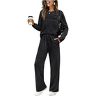 Women's apricot long sleeve crewneck top and wide-leg pant lounge set – alternate view
