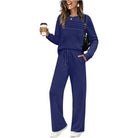 Women's apricot long sleeve crewneck top and wide-leg pant lounge set – styled view