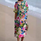 Women's red loose fit boho floral linen-look maxi dress