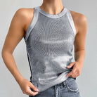 Women's silver metallic crewneck sleeveless tank top