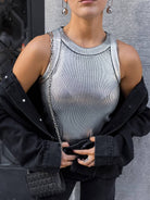 Women's silver metallic crewneck sleeveless tank top - photo 3
