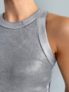 Women's silver metallic crewneck sleeveless tank top - photo 4
