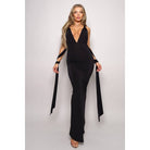Women's black multi-way ruched goddess back maxi dress