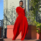 Women's off-shoulder harem jumpsuit in black, gray or red – alternate view