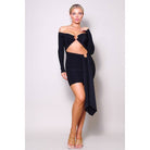 Women's black off-shoulder ring cutout long sleeve bodycon mini dress – view 3