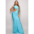 Women's aqua one-shoulder draped cutout mermaid maxi dress
