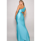 Women's aqua one-shoulder draped cutout mermaid maxi dress