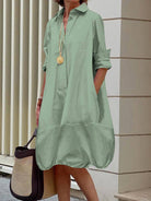 Women's oversized lapel collar long sleeve mini shirt dress in white, black, green, pea green, red or orange – styled view