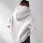 Women's oversized purple solid hooded pullover sweatshirt – detail view