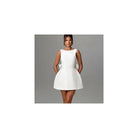 Women's white pearl beaded bow backless fitted mini dress