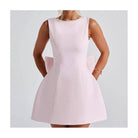 Women's white pearl beaded bow backless fitted mini dress – alternate view
