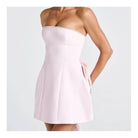 Women's pink pearl bow strapless fitted mini dress – alternate view