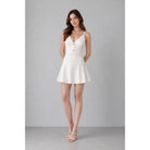 Women's ivory pearl button V-neck fit and flare mini dress