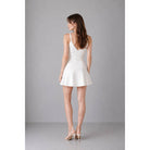 Women's ivory pearl button V-neck fit and flare mini dress – view 4