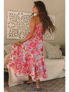 Women's Pink Abstract Floral One-Shoulder Maxi Dress - view 2