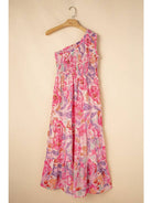 Women's Pink Abstract Floral One-Shoulder Maxi Dress - view 5