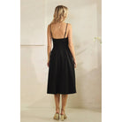 Women's black pleated bust spaghetti strap flared midi dress – view 4