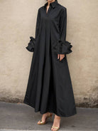 Women's white pleated flared sleeve lapel maxi shirt dress – alternate view
