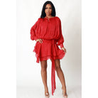 Women's red pleated ruffle mini dress with matching shorts – photo 1