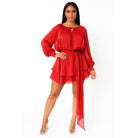 Women's red pleated ruffle mini dress with matching shorts – photo 2