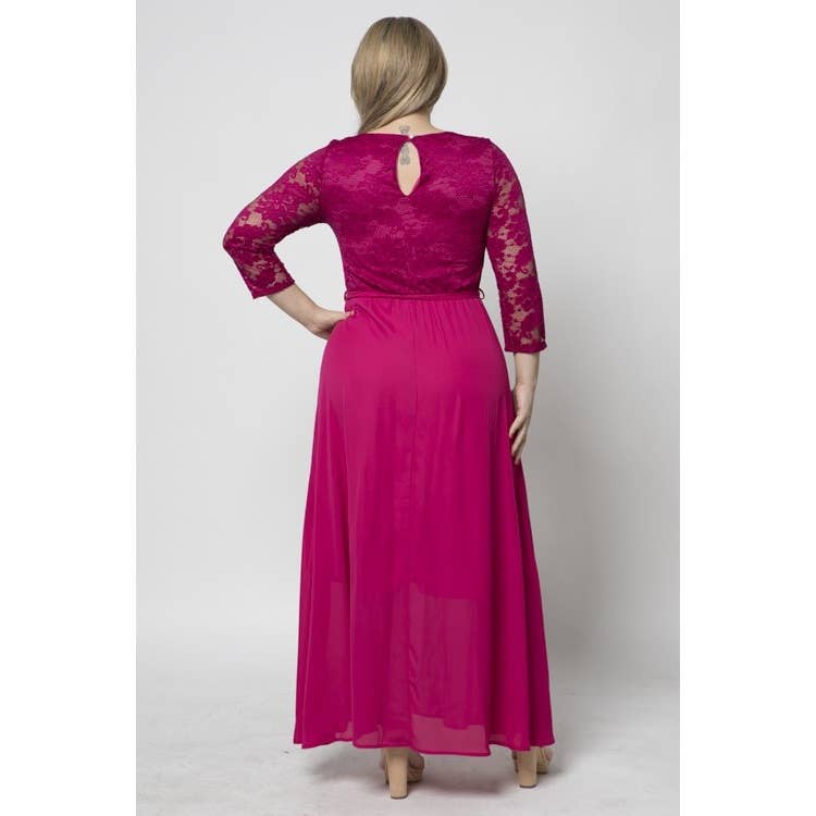 Women's plus size lace bodice chiffon maxi dress wedding guest gown, view 4
